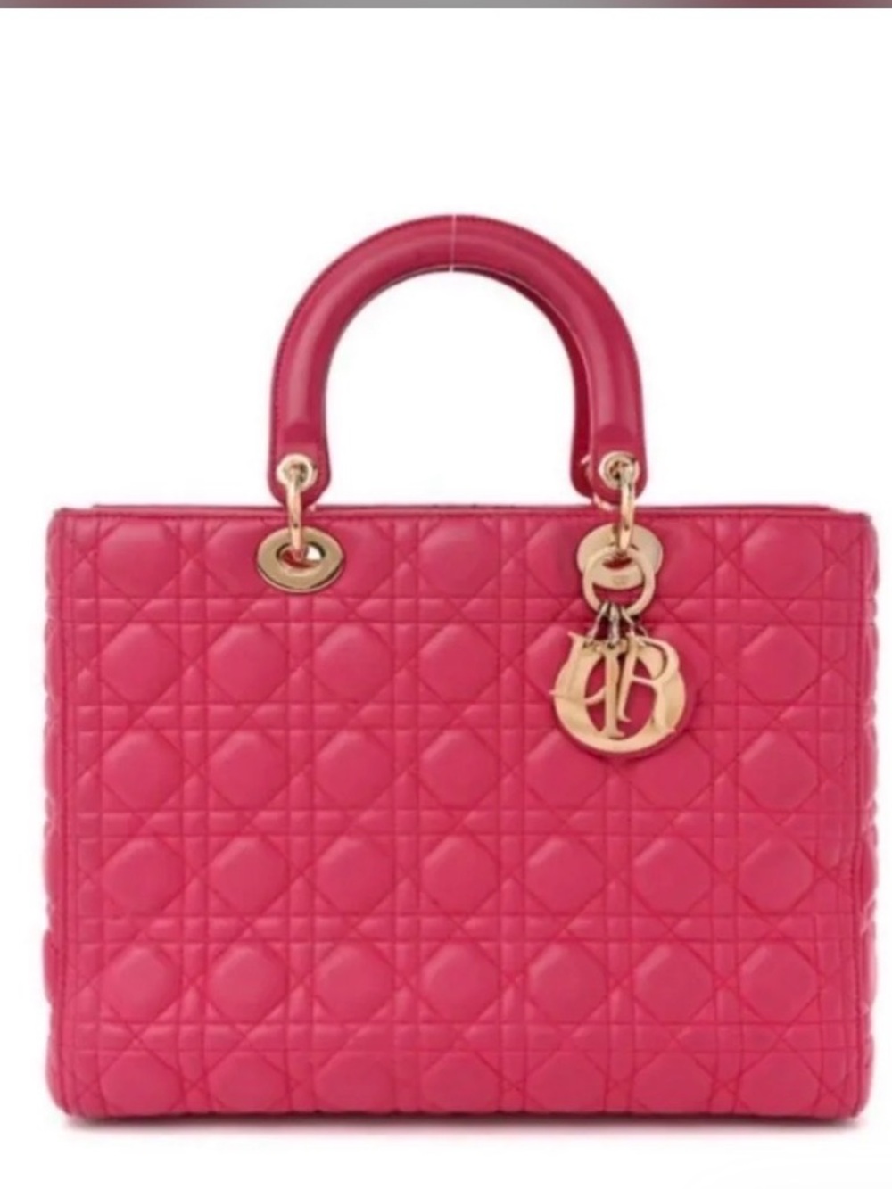 Dior Hot Pink Quilted lady Dior large with Gold Hardware, like new